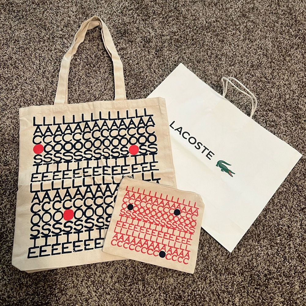 Lacoste Cotton Canvas Tote, Pouch and Shopping Bag NEW